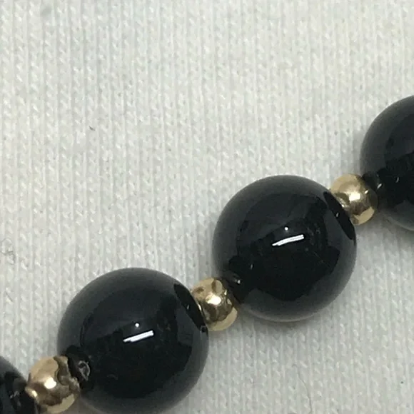 14K Gold and Onyx Genuine Beaded Necklace 21 in
